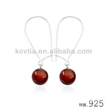Unique design red agate diamond jewelry silver dangle earrings